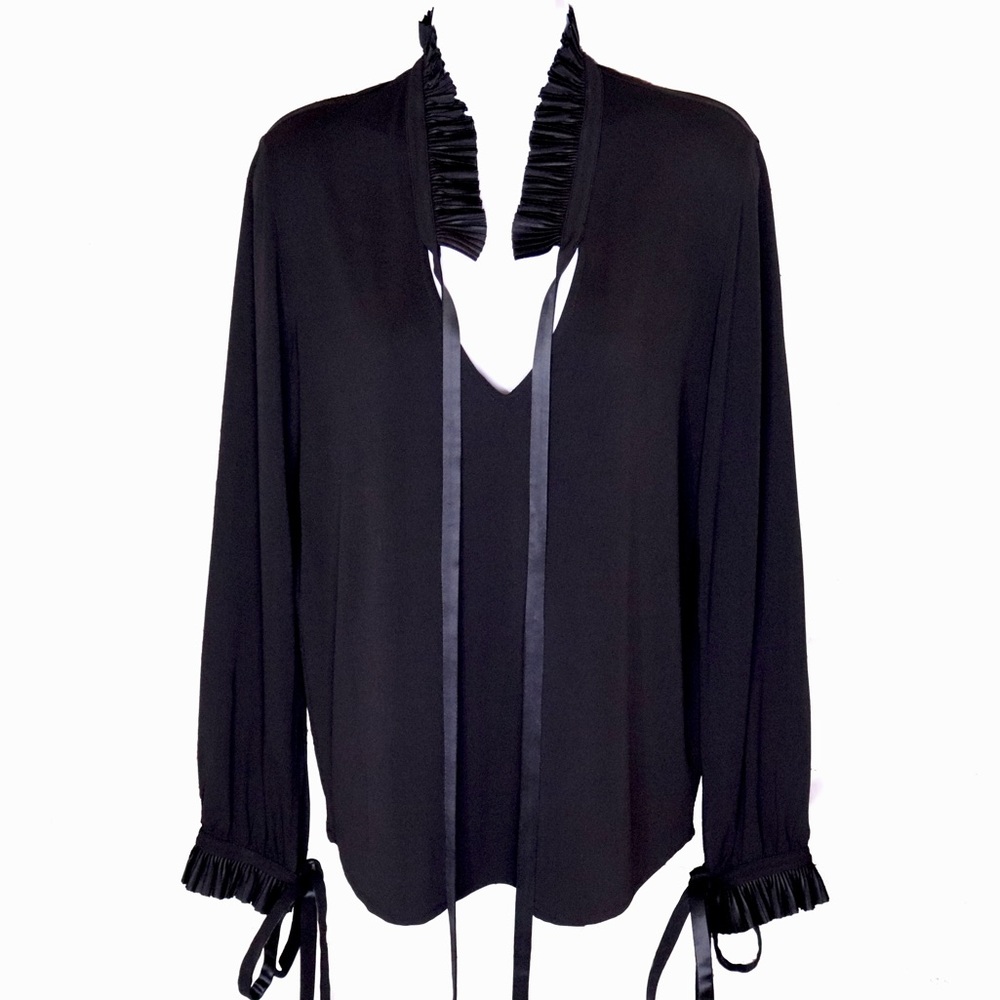 Givenchy Black Ruffled Tie-Neck Blouse